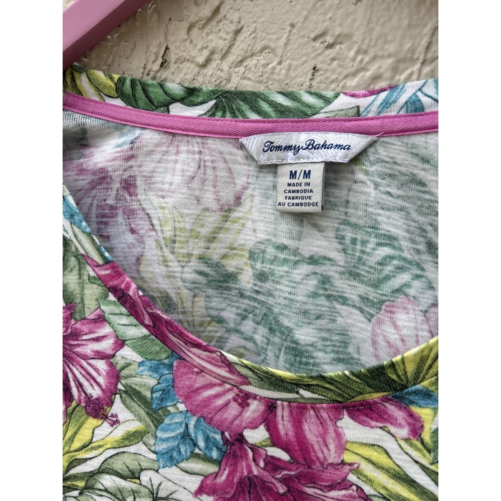 Tommy Bahama Womens Tropical Floral Hibiscus Scoop Neck 3/4 Sleeve Top Medium - Picture 3 of 4